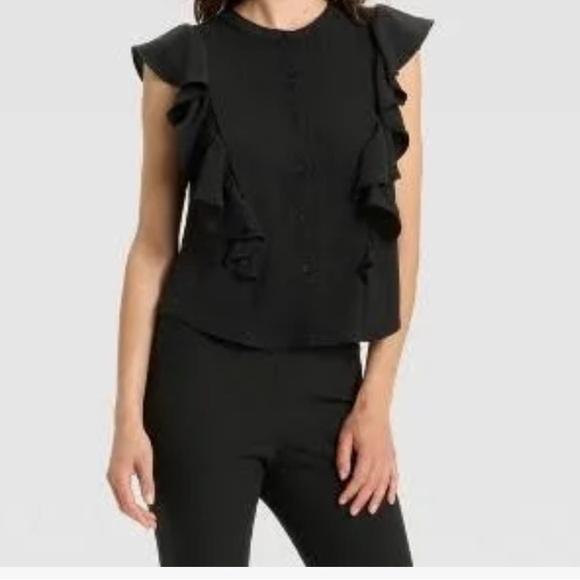 A New day - Black Ruffle Sleeve Top - Picture 1 of 7